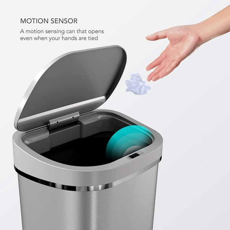 NINESTARS 21 Gallon Rectangular Motion Sensor Trash Can with Manual Mode 