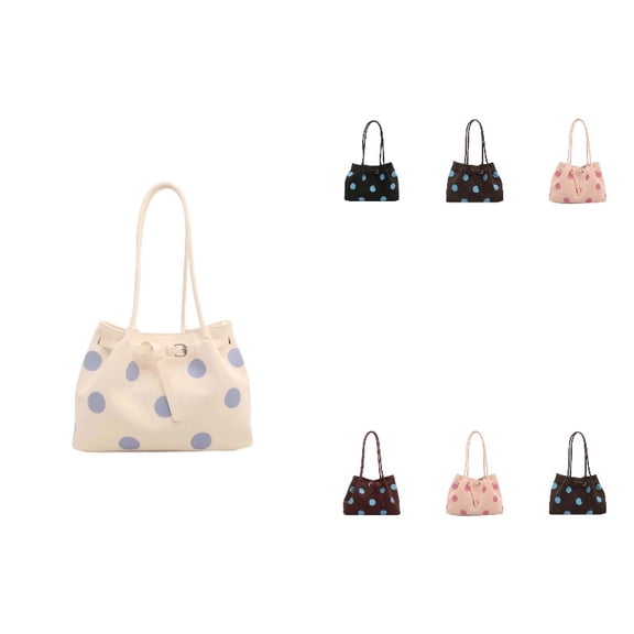 Women Polka Dot Large Capacity Polyester Tote Shoulder Bag, Adjustable Buckle Casual Handbag, Lightweight Work Travel Daily Shopping Top Handle Purse