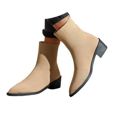 

Oyedens Dress Boots for Women Ladies Fall Pointed Toe Slip on Sock Ankle Booties Mid Calf Boots