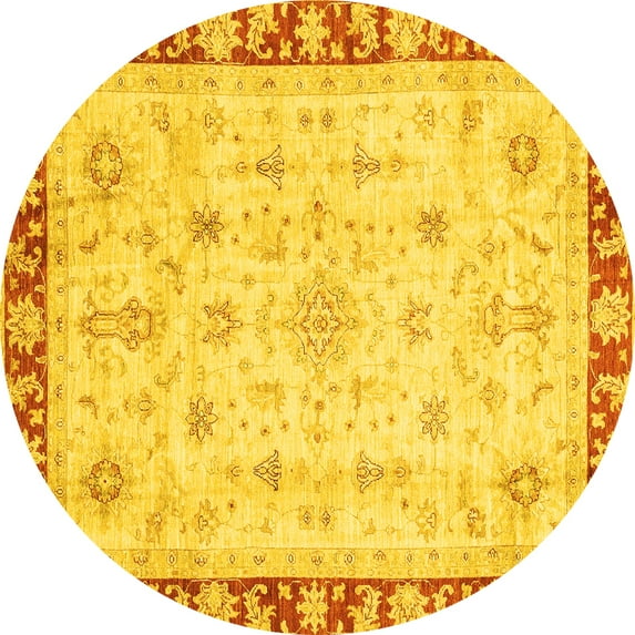 Ahgly Company Machine Washable Indoor Round Abstract Yellow Modern Area Rugs, 3' Round