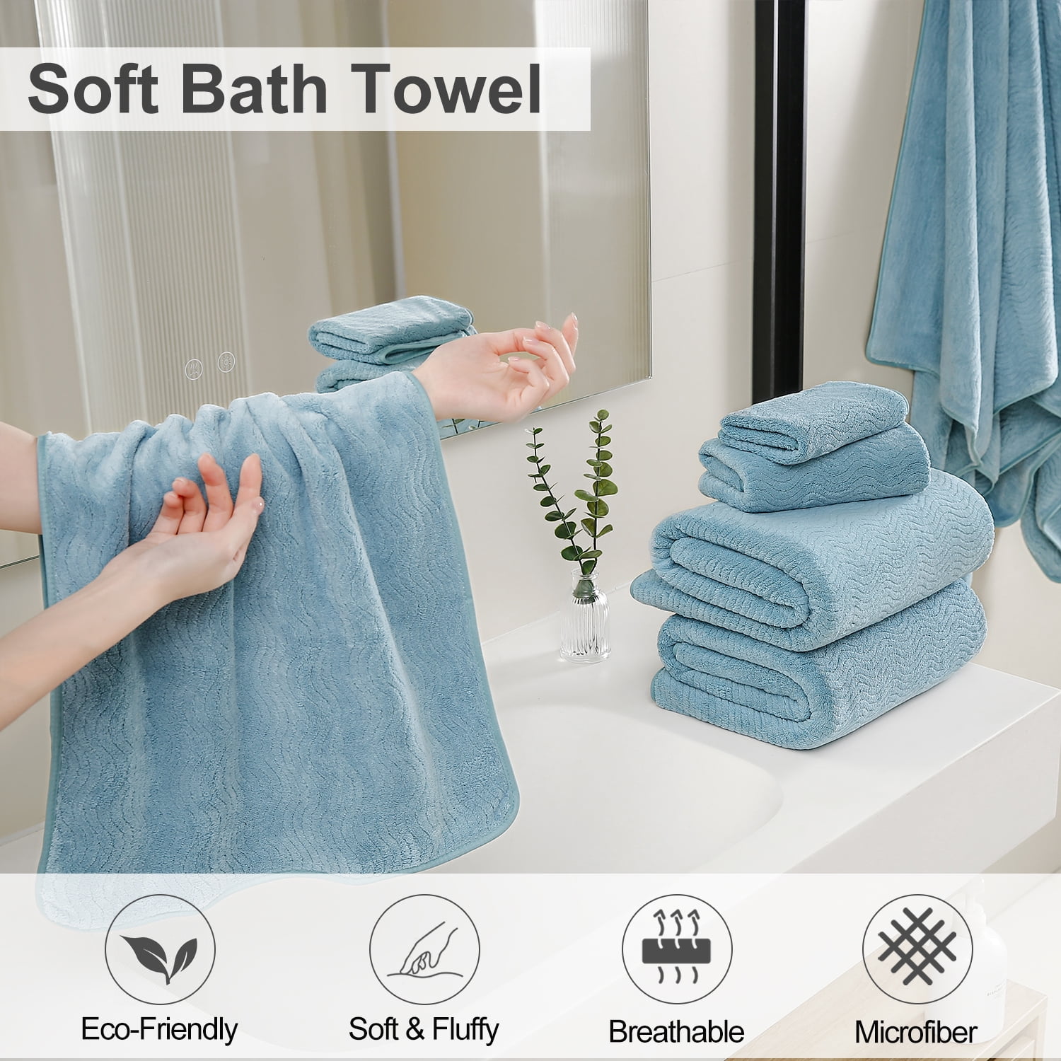 Covina Home 8 Pcs Bath Towel Set Green Pine Microfiber Bathroom Towel Set Ultra Soft Plush Oversized Towels Adult Luxury Bath Sheet
