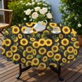 thumbnail image 3 of Sunflower and Leaf Black Pattern Round Tablecloth 60"x60", Wrinkle Resistant Wipeable Table Cover for Kitchen Dining Room Picnic Patio and Party, 3 of 3