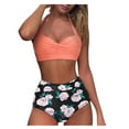 thumbnail image 2 of Women Vintage Swimsuit Two Piece Retro Halter Ruched High Waist Print Bikini Set, 2 of 8