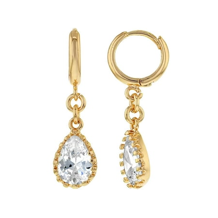 - Light Rose Gold Tone Clear Crystal Teardrop Dangle Hoop Earrings