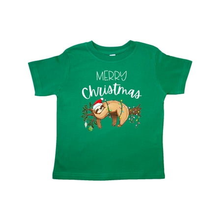 

Inktastic Merry Christmas Cute Sloth with Santa Hat and Lights Gift Toddler Boy or Toddler Girl T-Shirt