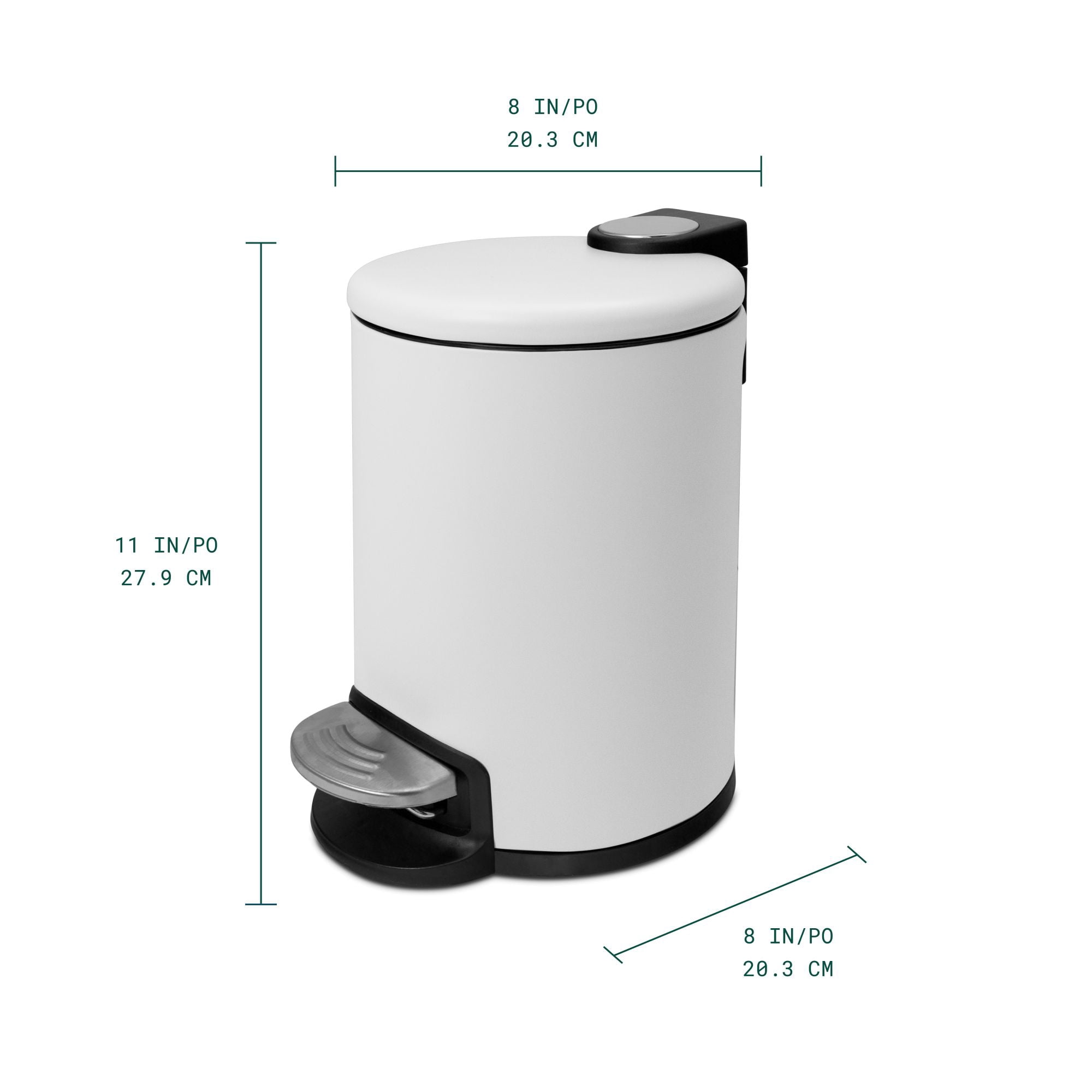 Acento Rondo Round Step Trash Can, 0.8 Gallon Compact Bathroom Waste Bin with Soft-Close Lid and Removable Liner Bucket, Matte White