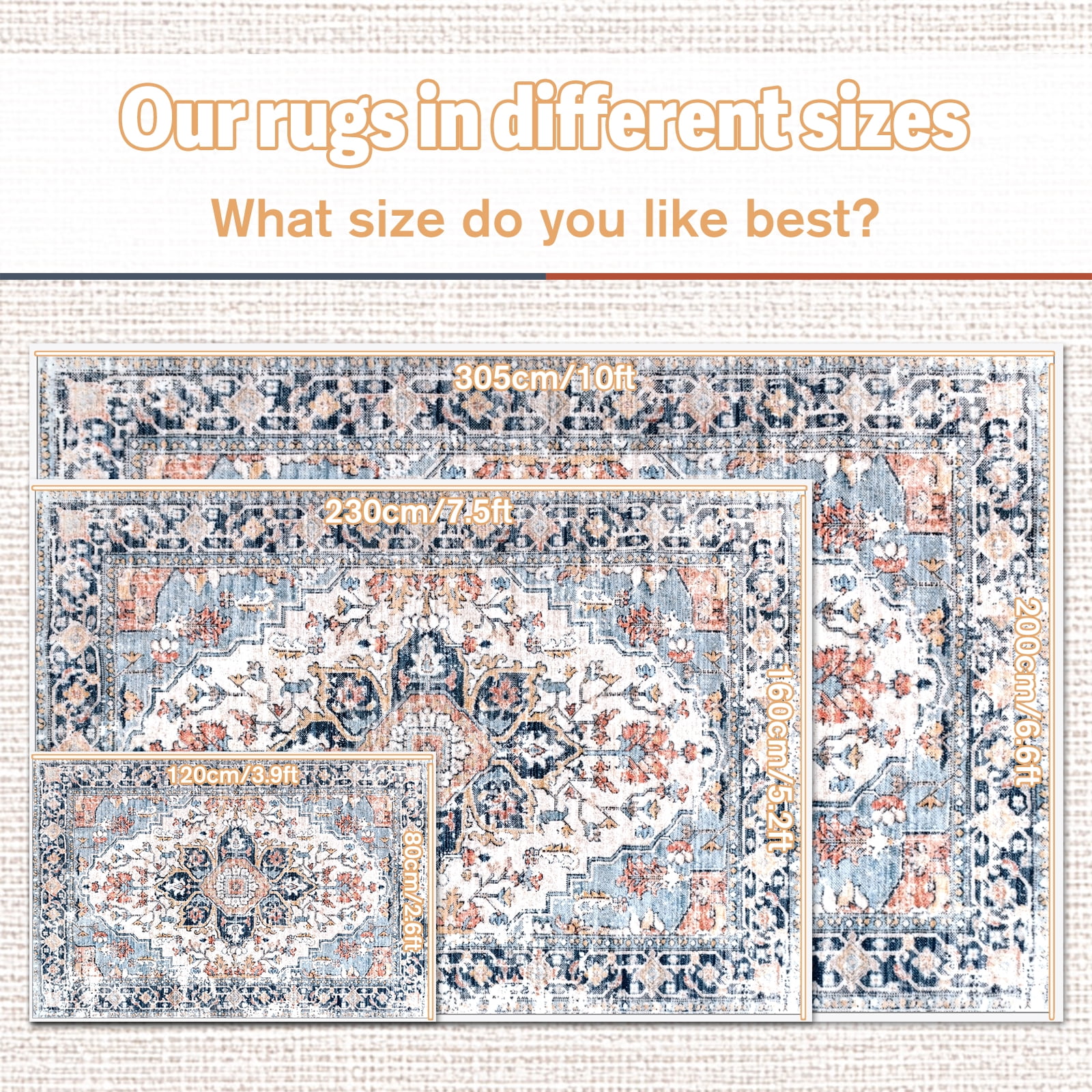 Meafeng Vintage Collection Bohemian Indoor Area Rugs, Machine Washable Rug Non-Slip Carpet for Living Room Bedroom, 6.6' x 10'(7'x10')
