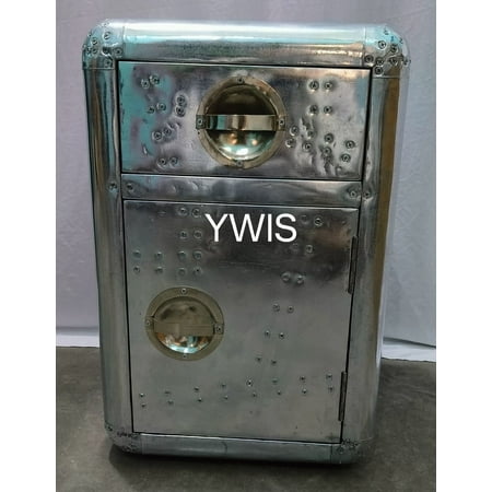 Ywis Aluminium Aviator furniture side stool Aviation furniture end table Mid century Home or office decor with Draw & Door storage side stool
