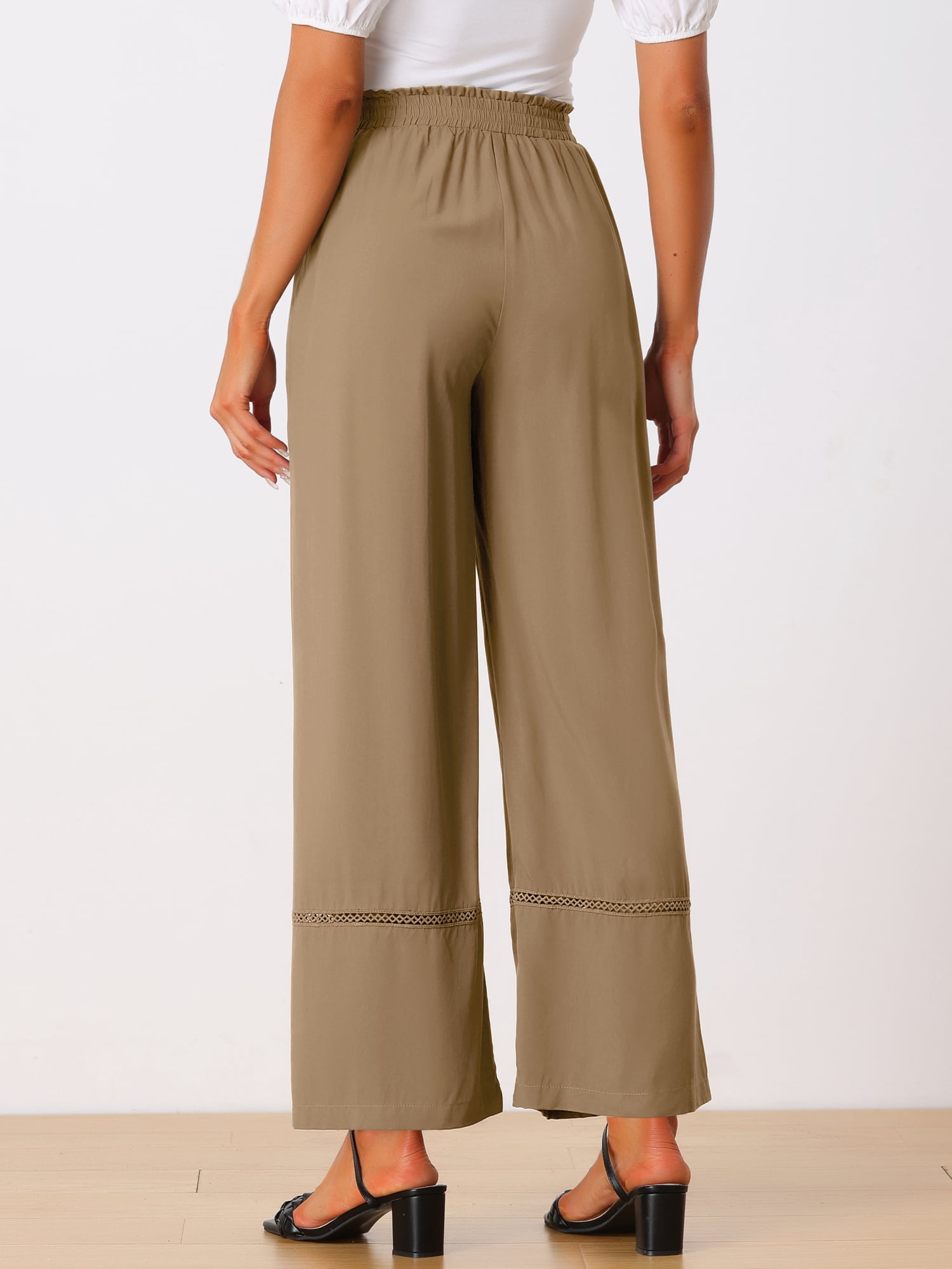 DARING DIVA Women's Loose Drawstring Wide Leg Palazzo Trousers S Brown