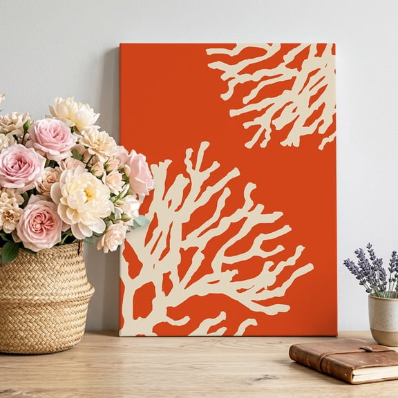 Sea White Coral Orange Canvas Wall Art, Marine Background Modern Art Framed Canvas Wall Decor Picture Print Artwork Decorations for Living Room Office Ready to Hang 20" x 16"