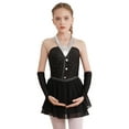 thumbnail image 2 of Zaldita Kids Girls Sparkle Figure Ice Skating Dance Dress Ballet Leotard Dress and Gloves Lyrical Jazz Modern Dancewear Black 10, 2 of 7