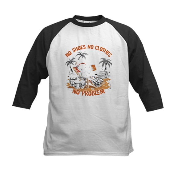 CafePress - No Shoes No Clothes No Problem Kids Baseball T Shirt - Kids Cotton Baseball Jersey, 3/4 Sleeve Shirt