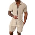 thumbnail image 1 of toraway Mens Suits Classic Fit 2 Piece Regular Fit Autumn Mens Spring and Summer Leisure Sports Comfortable Breathable Sweat Absorbing Short Sleeved Shorts Two Piece Set XXXL, 1 of 4