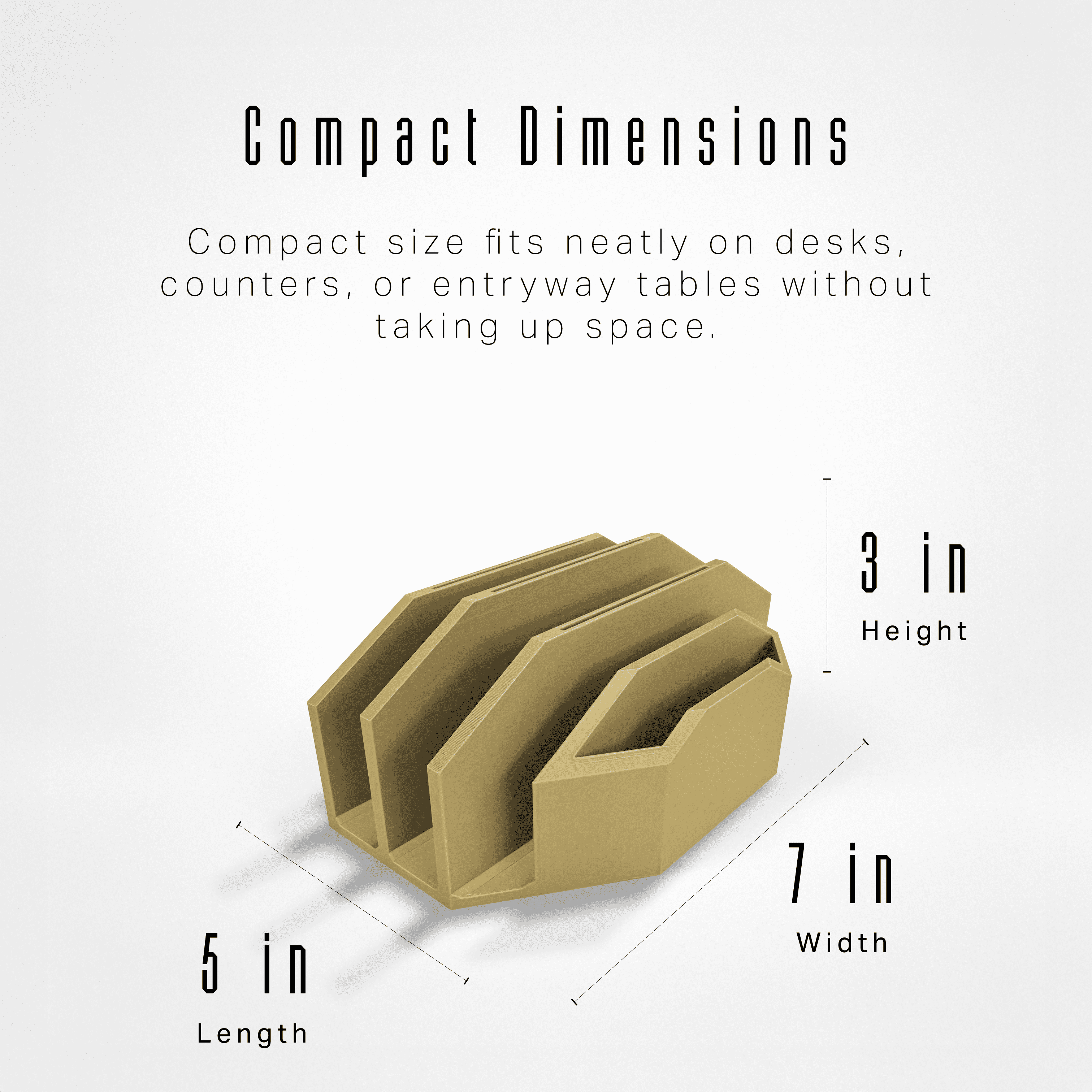 Modern Minimalist Mail Organizer (Oak Wood) – Compact Desk Mail Holder with Tabs & Small Storage– 3D Printed in Multiple Colors
