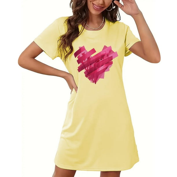 Camisón corto de mujer, vestido de largo medio con estampado de moda, camisón corto extragrande de mujer, camisón de manga corta con estampado de pecho a la moda, camisón de mujer