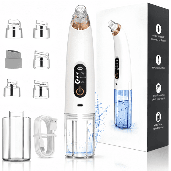Lefinee Blackhead Remover Pore Vacuum, Usb Rechargeable Facial Pore Cleaner with 3 Suction Levels and 6 Replacement Heads for Men and Women