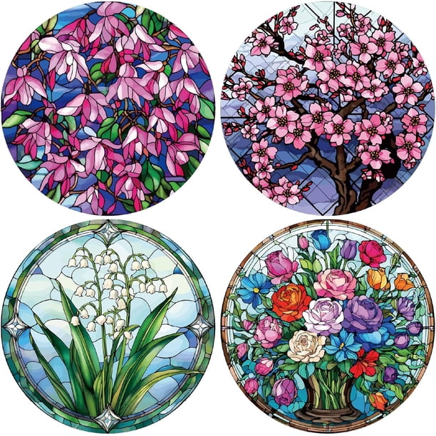 4 pegatinas para ventana con diseño de flores de primavera y verano, diseño de lirio de los valles, flor de durazno, magnolia, decorativas para pared, extraíbles, impermeables.