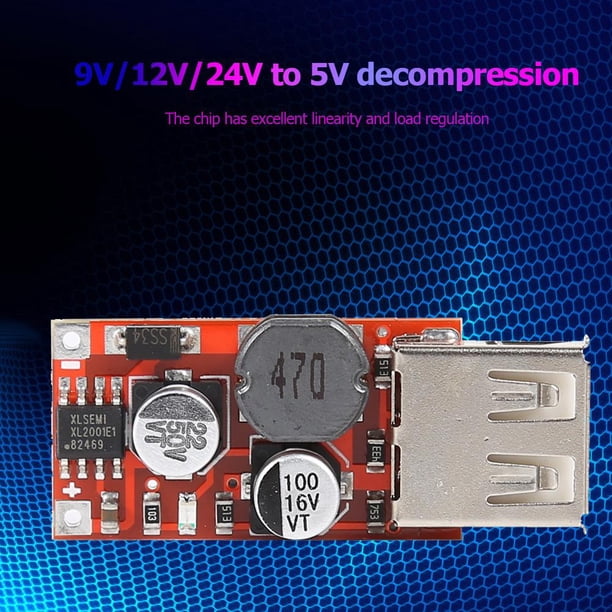 Módulo de alimentación del cargador de coche reductor de DC-DC 9V/12V/24V a 5V 3A USB Buck Board