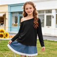 thumbnail image 6 of Gubotare Girls Off The Shoulder Tops Trendy Cold Shoulder T-Shirt Long Sleeve Loose Crop Blouse Size 14-15 (Black,14-15 Years), 6 of 6