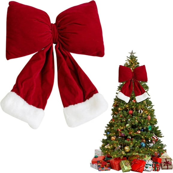 Christmas Velvet Bows,Wine Red Wreath Gift Bows Vintage Xmas Velvet Ribbon Bow Ornaments for Christmas Farmhouse Tree Garland DIY Craft Wrapping Decorative(Large,13.77")