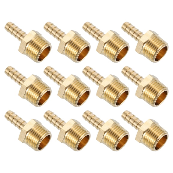 Uxcell Brass Hose Barb Fittings 12 Pack 5/16" Barbx1/2" NPT Male Brass Barb Pipe Fitting