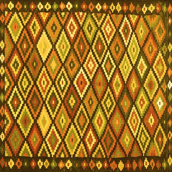 Ahgly Company Indoor Square Oriental Yellow Traditional Area Rugs, 4' Square