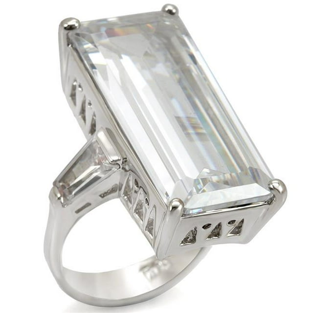 Alamode LO1429-13 Bague en Laiton Rhodié pour Femmes avec CZ de Qualité AAA en Transparent - Taille 13
