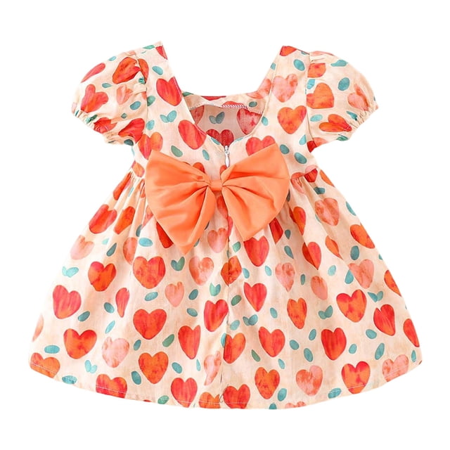 Robes pour Bébé Fille, Robe Décontractée à Manches Courtes avec Nœud dans le Dos, Robe d'Été Sans Manches pour Enfants, Robe Orange 2 Ans-3 Ans