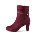 thumbnail image 6 of BLISSFUL STEP Women's Ankle Boots Faux Suede Chunky Heel Side Zipper Slouch Shaft Boots Burgundy 6.5, 6 of 8