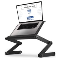 Adjustable Laptop Cooling Stand with Dual Fans & USB Ports – WorkEZ Executive Foldable Aluminum Laptop Desk for Bed, Couch & Office, Ergonomic Riser for Laptops up to 17”