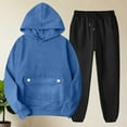 thumbnail image 2 of Women's 2 Piece Outfits Long Sleeve Hoodie Long Joggers Oversized Sweatsuits Fall Tracksuits with Flap Pockets Blue L, 2 of 6