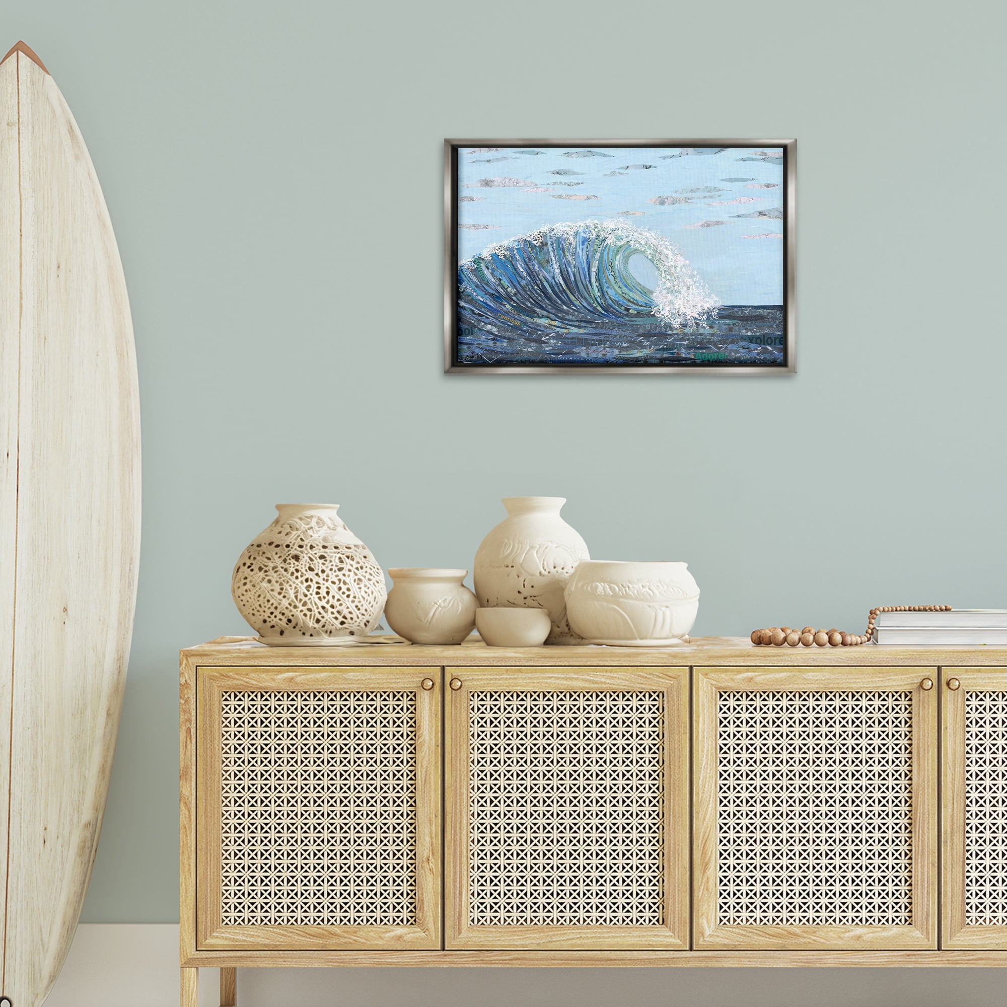 Stupell Industries Big Kahuna Wave Landscape Painting Gray Floater Framed Canvas Art Print Wall Art, 25 x 17