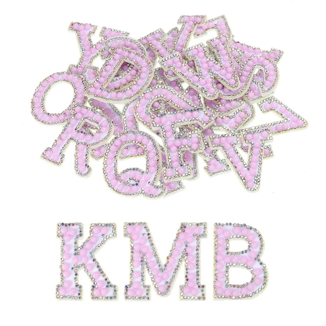 Termoadhesivo Parche Decorativo AZ Blanco Fondo Púrpura Imitación Diamante Brillo Alfabeto Aplique Inglés Letra para Bricolaje Ropa Reparación Sombreros Bolsos Paquete de 26