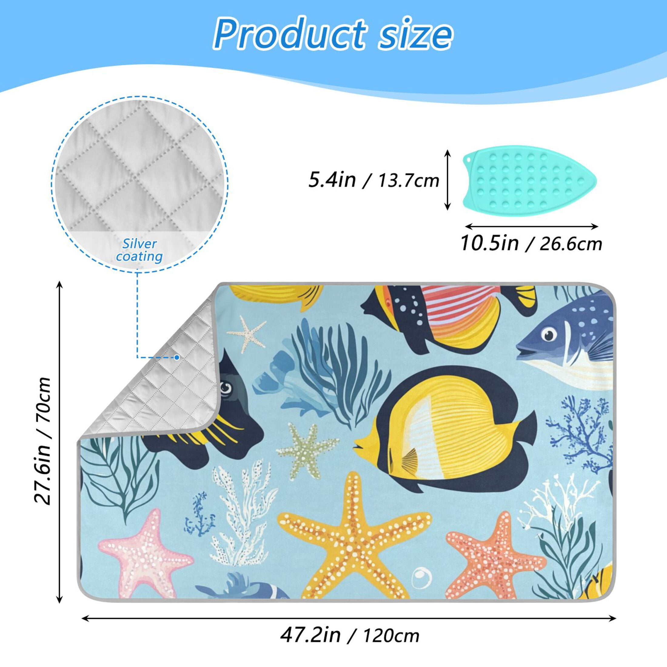 Colorful Fishes Leaves Starfishes Ironing Mat Blanket Portable Travel Ironing Pad Heat Resistant Pad 47.2" x 27.6”