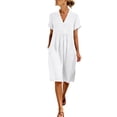 thumbnail image 2 of Ayolanni Solid Spring Dresses for Women V Neck Short Sleeve A-Line Midi Dress Flowy Dressy Cotton Vacation Dress with Pockets White XXXL, 2 of 9