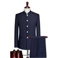 thumbnail image 1 of Traje con cuello levantado y botones blancos, traje de dos piezas para hombre (chaquetaquetaqueta + pantalones), trajes Zhongshan de estilo chino para hombre, azul, gris, negro 4XL, 1 of 5