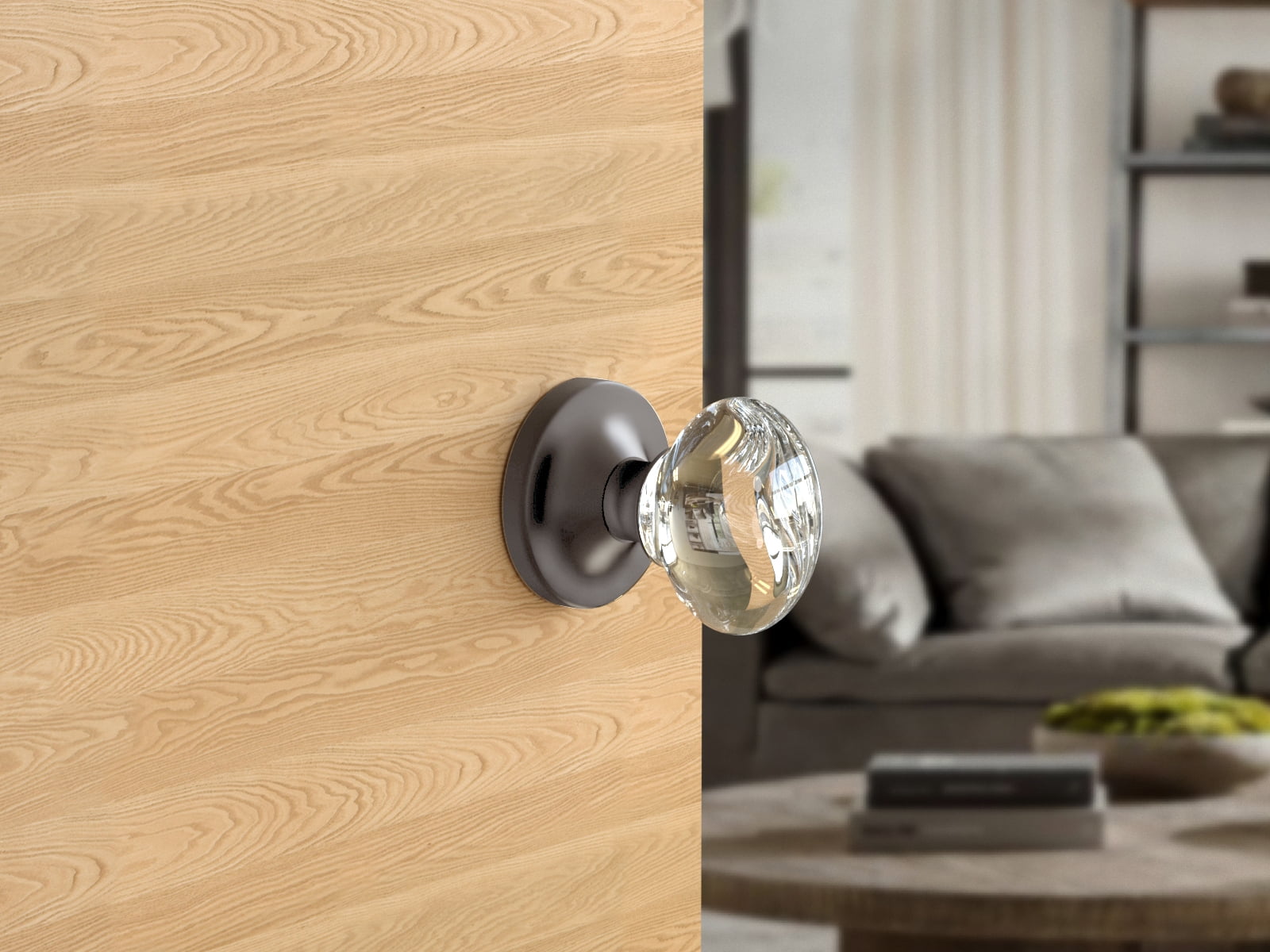 Privacy Oval Egg Crystal Door Knobs Dark Grey Round Rosette