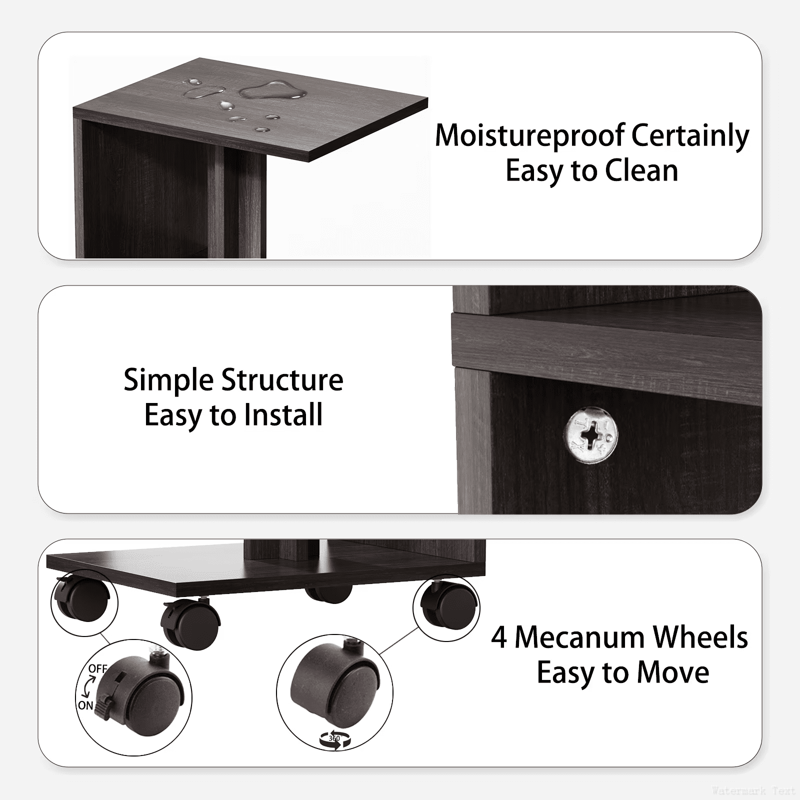 End Table with Charging Station 11.8x14.6x22.4 Inch 2 USB Ports 2 Outlets Mecanum Wheels for Living Room Bedroom