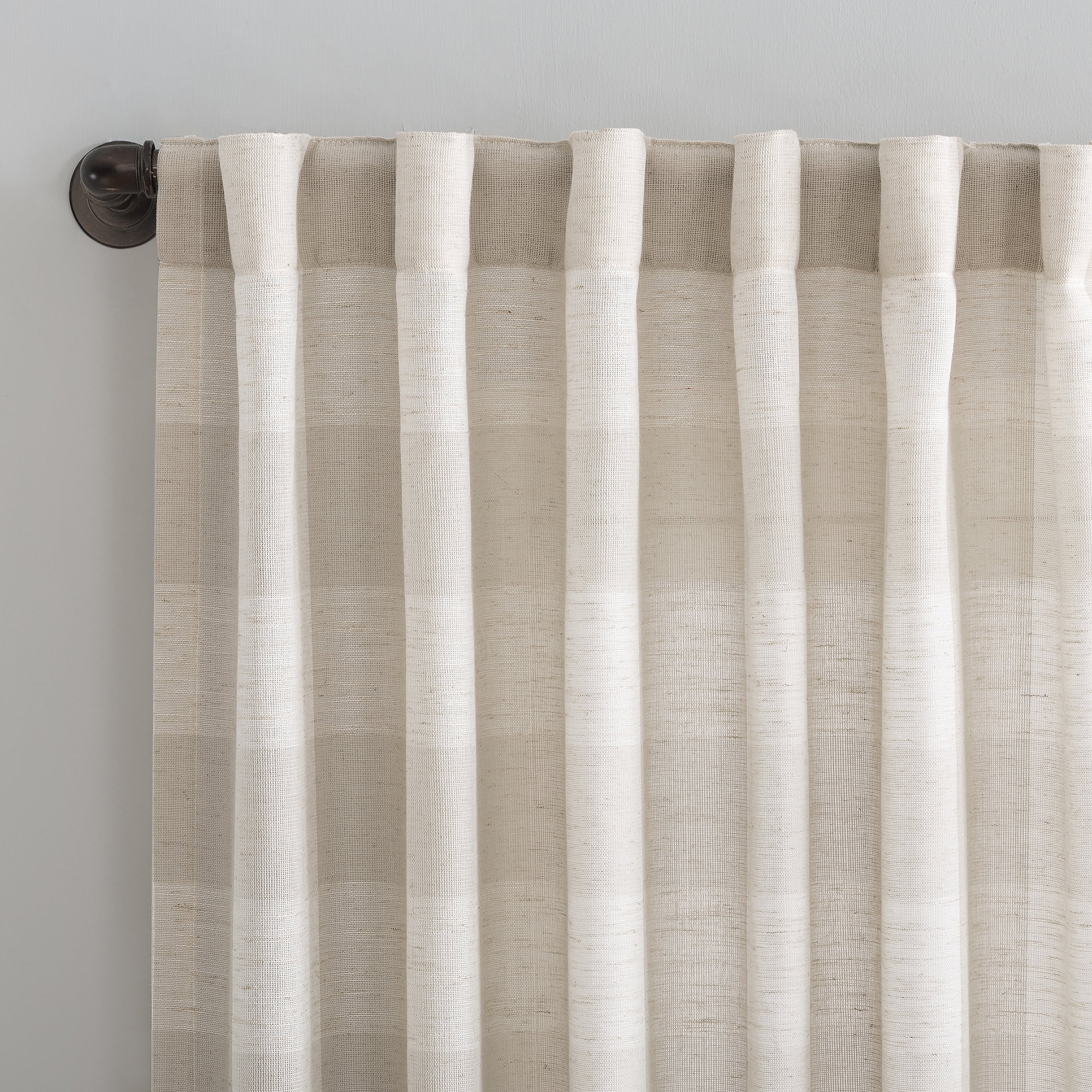 Better Homes and Gardens Buffalo Plaid Semi-Sheer Back Tab Curtain Panel, 50" x 84", Beige