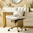thumbnail image 3 of Modern Home Office Chair Adjustable  Armless Swivel Leather Desk Task Chair for Makeup Vanity Tan, 3 of 9