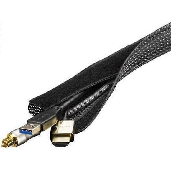 DELTACO - cable sleeve, 5 meters, black - Cable Management Solution for Home and Office