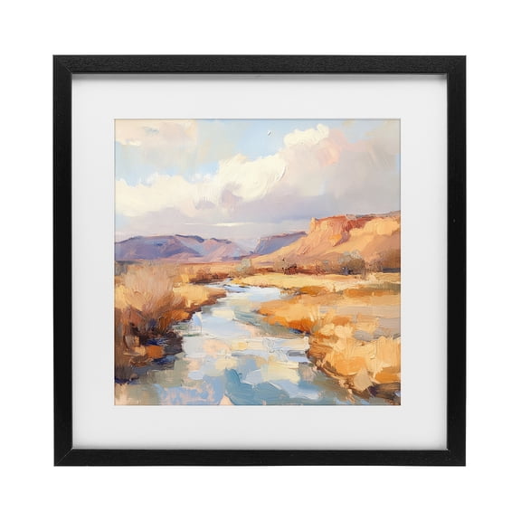 Stupell Industries Transitional Plateau River Evening Glow Black Framed Print Under Glass, 13 x 13, by Petals Prints Design