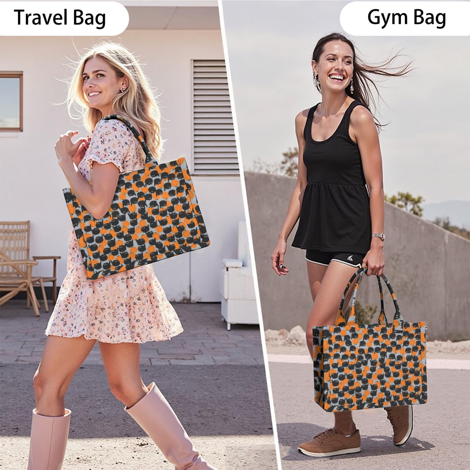 Large Capacity Tote Bag,Halloween Black Cat Pumpkin Pattern Handbag Fashion Luxury Tote Bag,15.7"x13"x 5.1" Inches,Laptop Compatible