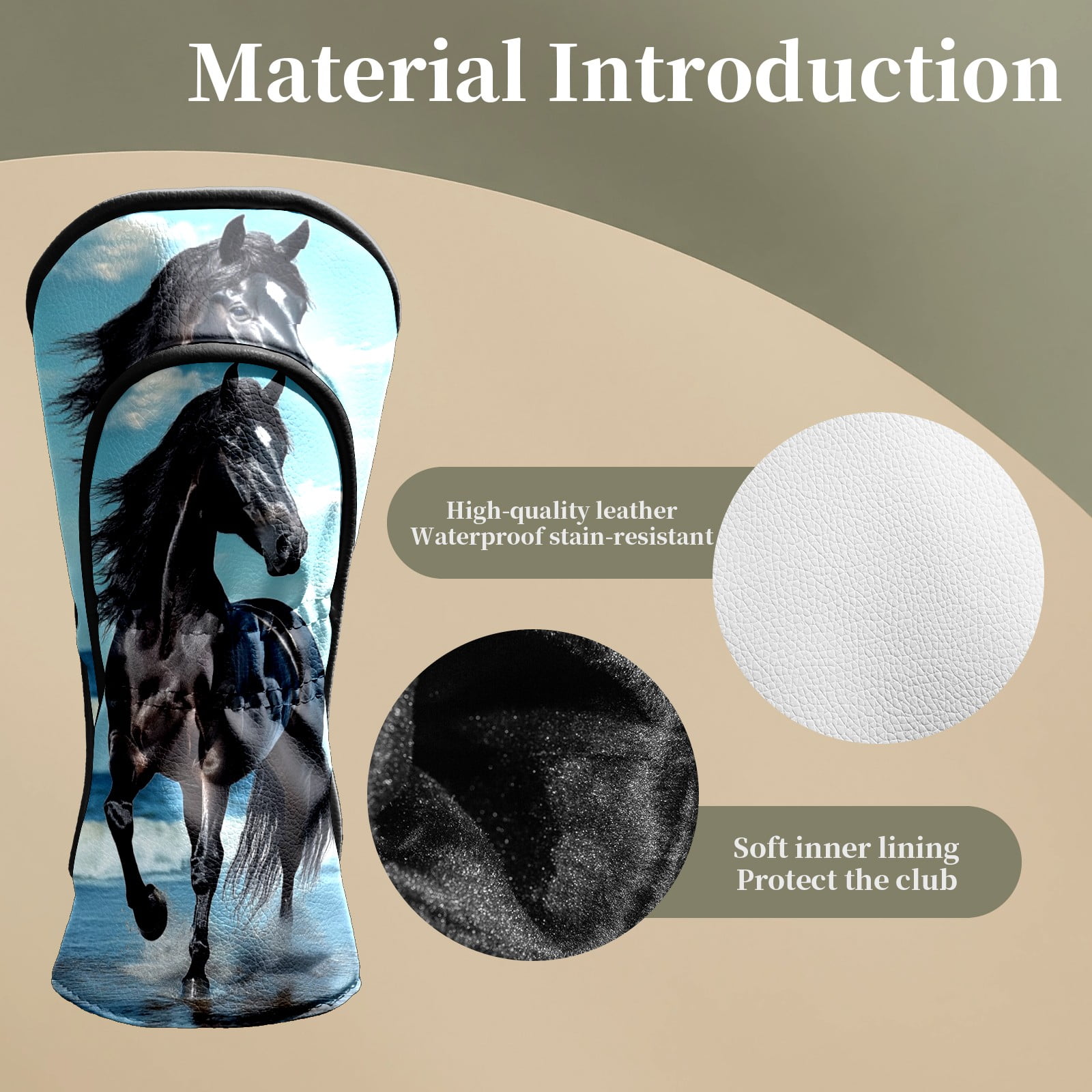 Golf Club Head Covers Majestic Stallion Waterproof Leather Golf Head Covers for Men Women Driver Head Cover Fairway Headcover for Golf Lovers