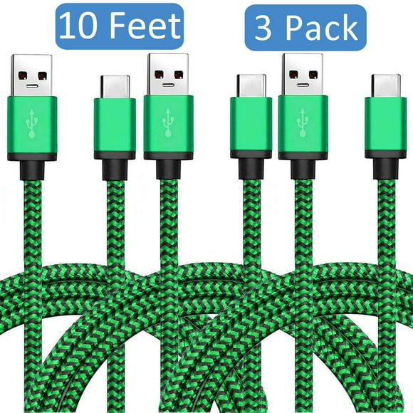 3-Pack USB Type Cable, 10 Feet USB-C Type-C Charging Charger Data Sync line Compatible with smartphones and tablets for Samsung S10/S9/S8/S8 Plus/Note9/8/C7 Pro/C9 and more