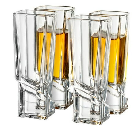 

JoyJolt Carre Square Heavy Base Shot Glass 2 oz. Unique Elegant Shooter Glass Set (Set of 4) Dishwasher Safe
