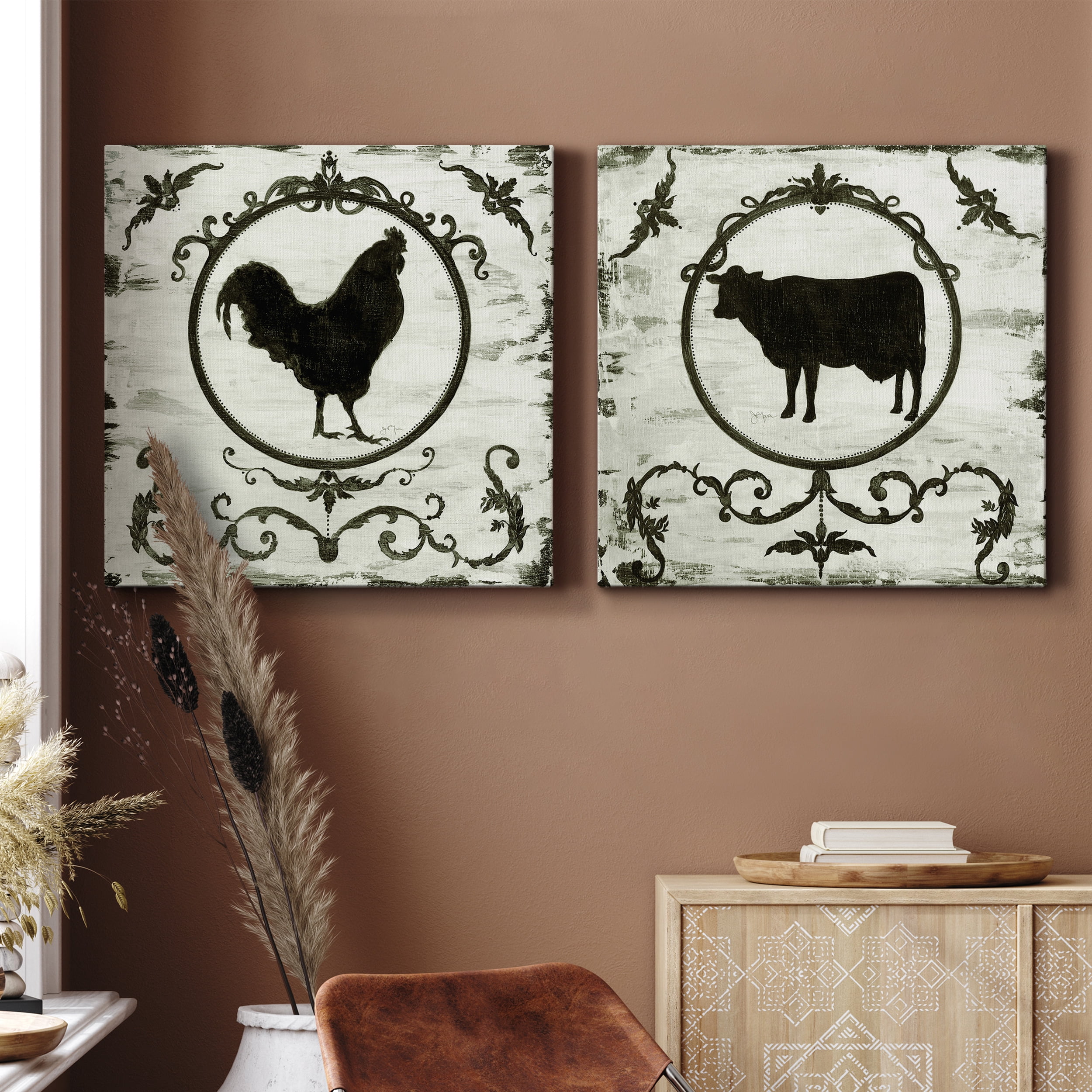 Berkshire Rooster - Premium Gallery Wrapped Canvas - Ready to Hang Set of 2 - 10 x 10 Each