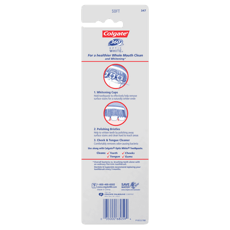 Colgate 360 Optic White Whitening Toothbrush, Soft - 3 Count