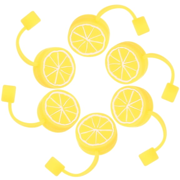 UPOUART 6-Pack Flexible Yellow Silicone Straw Caps Covers for Parties, Everyday Use, Reusable and Drink Accessories