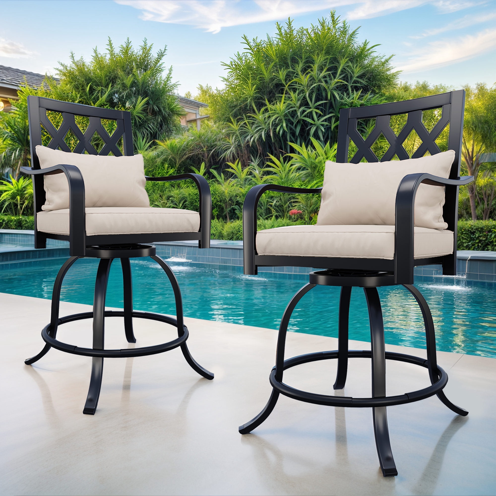 Uforic Outdoor Swivel Chairs Set of 2, Outdoor chairs, Versatile Chairs with 360° Swivel, thick cushion, and All-weather Material, Ideal for Patio, Backyard, Garden, and Porch, White